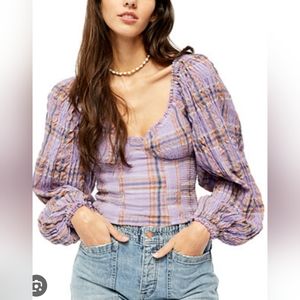 💜 NWT Free People Milk Maid Plaid Top
